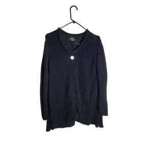 Pure Handknit Navy Blue Cardigan Sweater With Single Button Closure M/L
